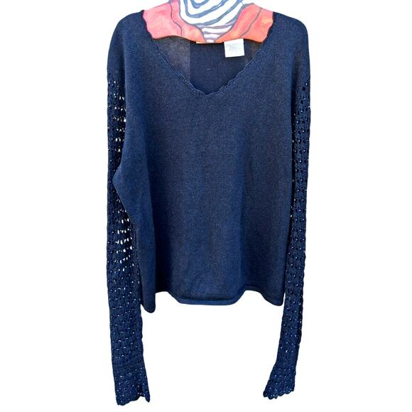 L 90s‎ Y2K Vintage Grunge Black Silver Crochet Beaded Sparkly LongSleeve Sweater - Picture 1 of 14